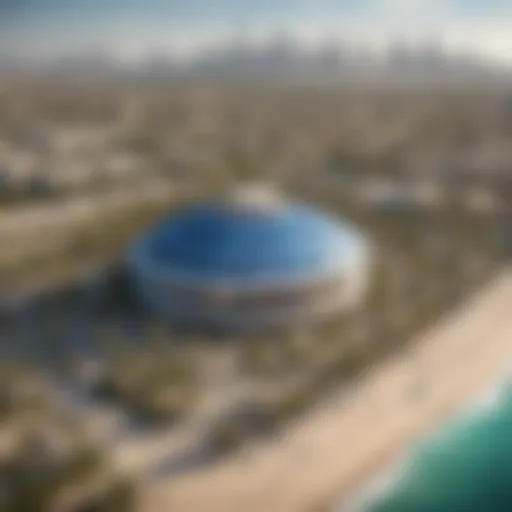 Aerial view showcasing the Pavilion's stunning design against the backdrop of Dubai's coastline