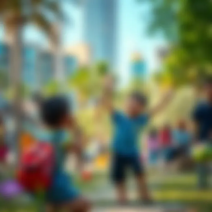 Children playing in a vibrant park setting