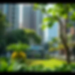 Lush green park in an urban landscape