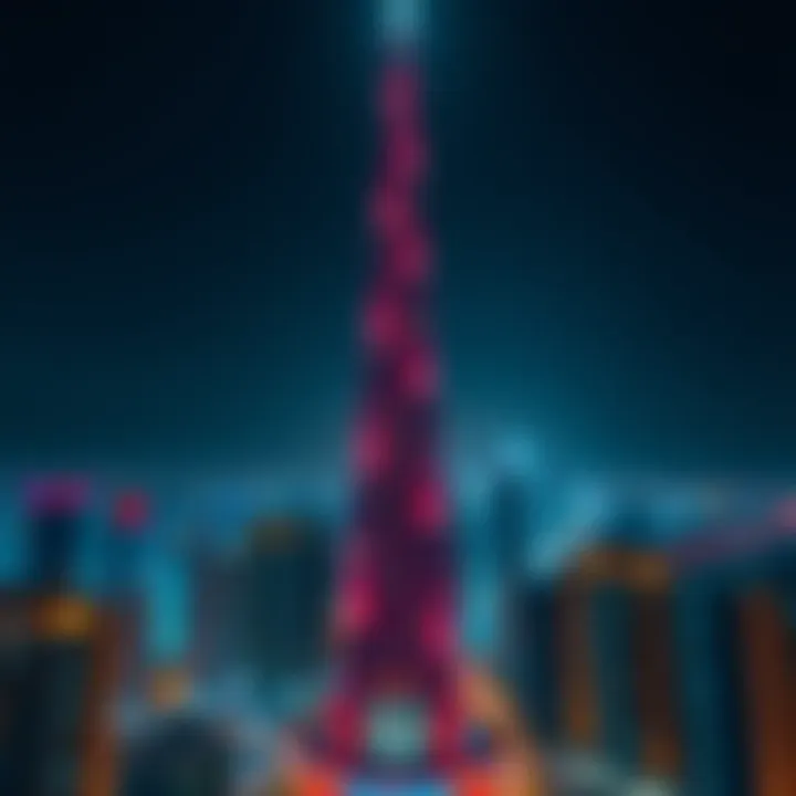 A breathtaking view of the Sky Tower illuminated at night