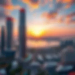 A breathtaking view of Tiger Tower Marina at sunset