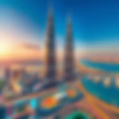 Aerial shot of Dubai featuring the Twin Towers