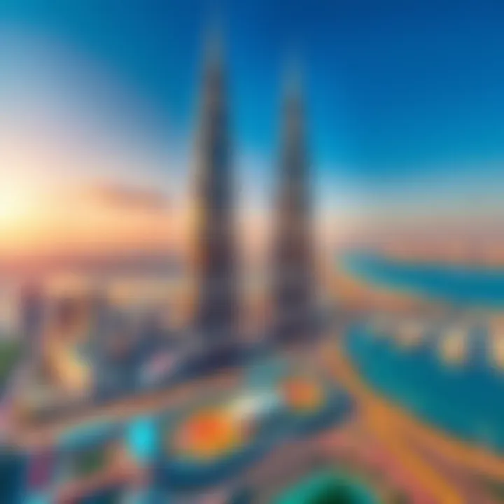 Aerial shot of Dubai featuring the Twin Towers