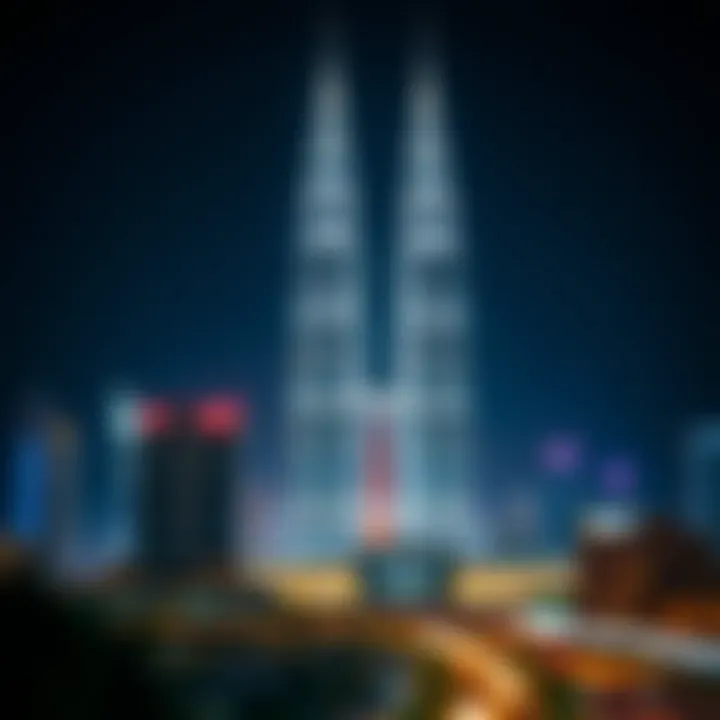 Night view of the Twin Towers illuminated