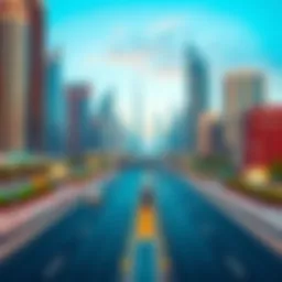 A panoramic view of Sheikh Zayed Road showcasing its iconic skyscrapers