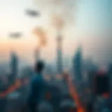 Skyline view of Dubai International City after the fire incident