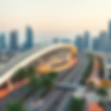 Aerial view of JBR 1 Tram Station showcasing its modern architecture.