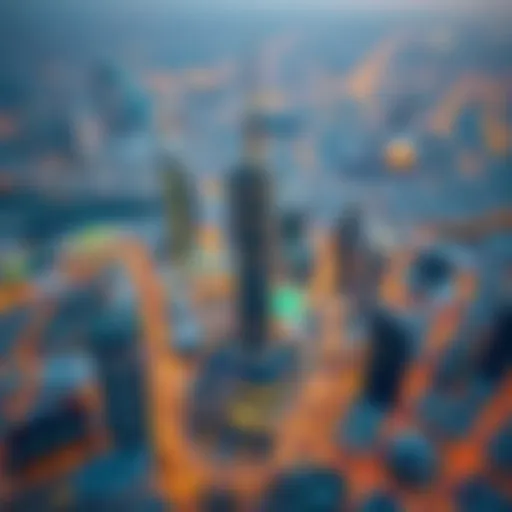 Aerial view of DIFC showing skyscrapers and surrounding area