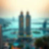 A panoramic view of Jumeirah Lake Towers showcasing its skyline and lakes