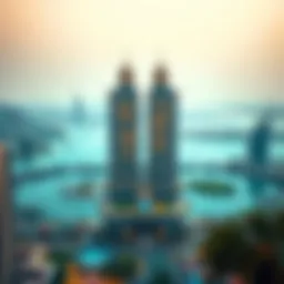 A panoramic view of Jumeirah Lake Towers showcasing its skyline and lakes