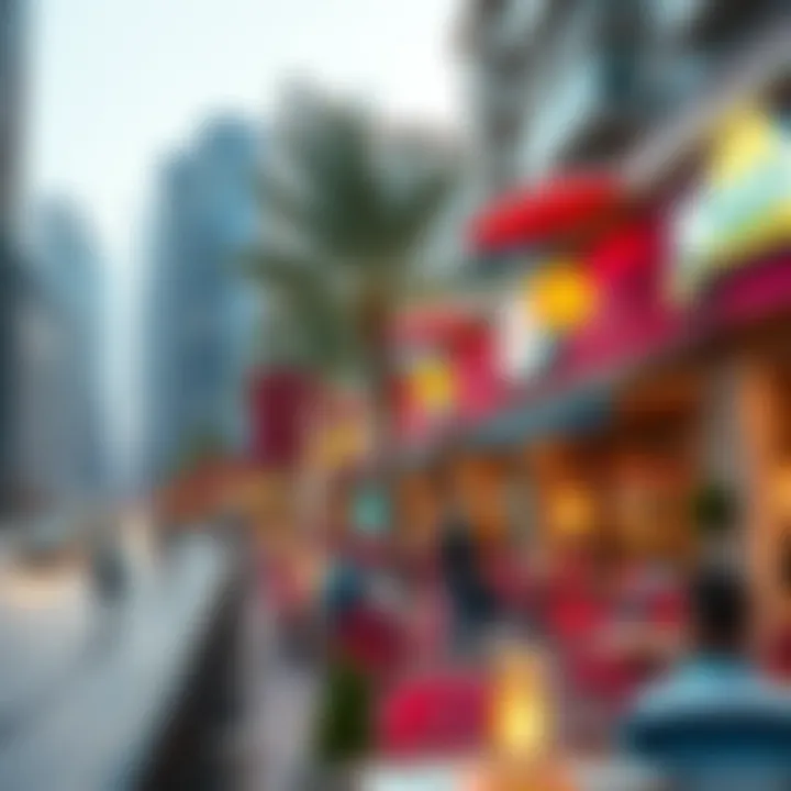 Vibrant Promenade in JLT A bustling promenade in Jumeirah Lake Towers filled with vibrant cafes and shops