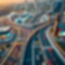 Aerial view of Al Khail Road showcasing its extensive lanes and traffic flow in Dubai.