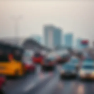 Traffic congestion on Al Khail Road during peak hours, illustrating its role in urban mobility.
