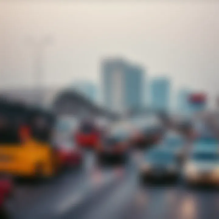 Traffic congestion on Al Khail Road during peak hours, illustrating its role in urban mobility.