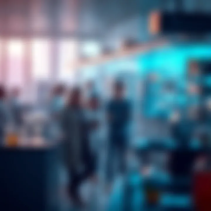 Faculty members collaborating on research projects in a laboratory setting