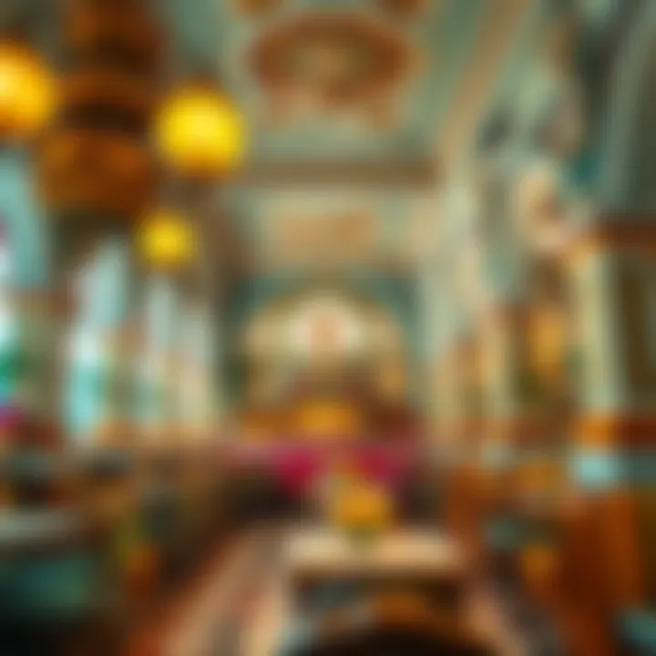 The colorful and inviting interior decor of Vasanta Bhavan